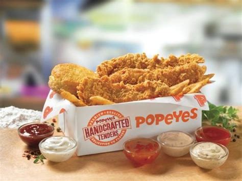 Popeyes handcrafted tenders - Sandwiched between two buttery toasted brioche buns, topped with our barrel cured pickle slices and spicy mayo. $5.99. Spicy Chicken Sandwich Combo. A juicy chicken breast fillet marinated in Popeyes seasonings, hand battered and breaded, fried until golden brown.